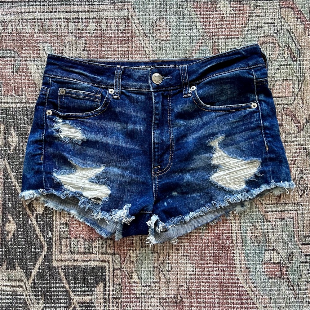 American Eagle High Rise Shortie Denim Cut Off Shorts